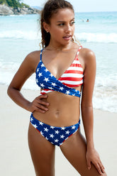 Ensemble de bikini croisé à rayures étoilées